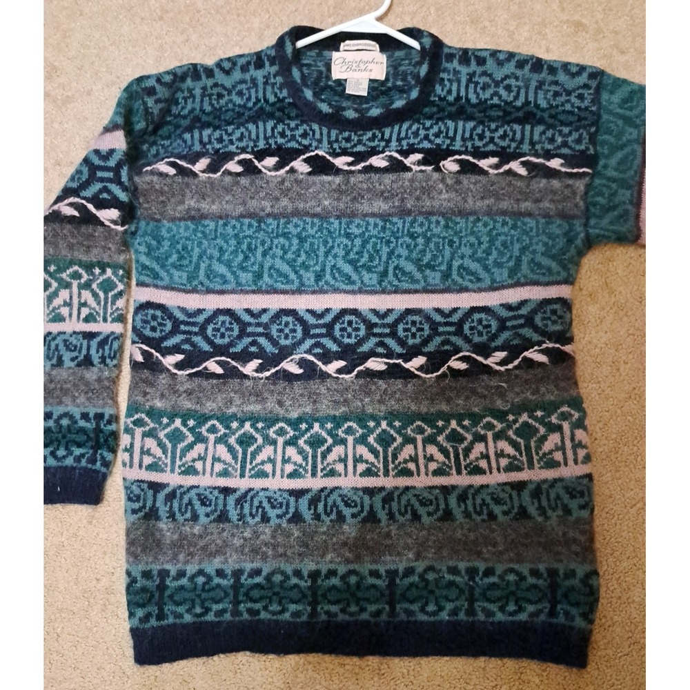 VTG Christopher & Banks Mohair Blend Hand Embroidered Sweater M Pullover